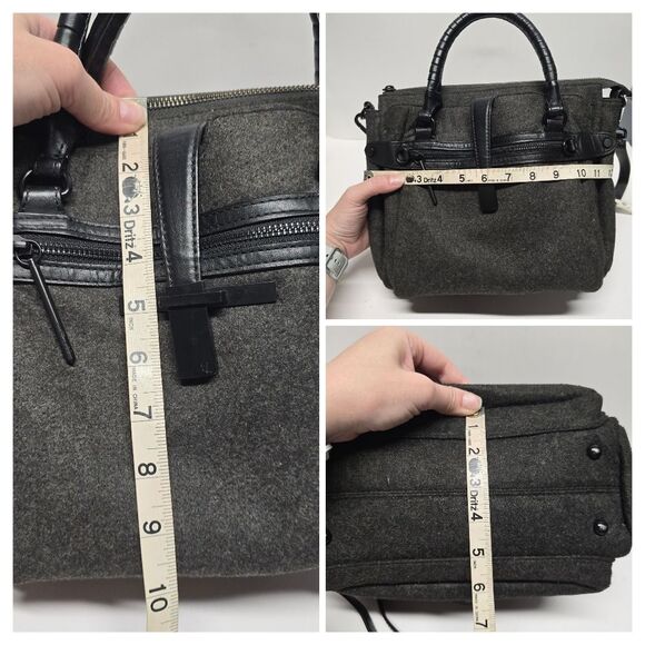 Elliott Lucca Black Gray Wool Black Leather Trim Satchel Shoulder Crossbody Bag - Picture 8 of 8